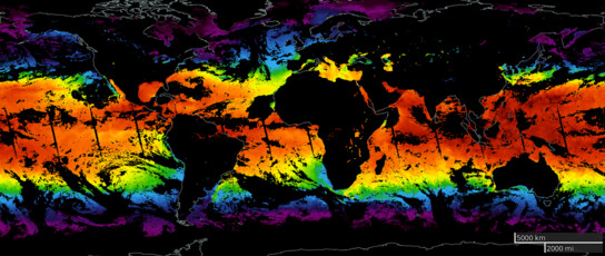 A map of the sea surface temperature from satellite data