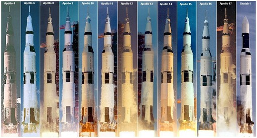 White clouds around most of the Saturn V launches