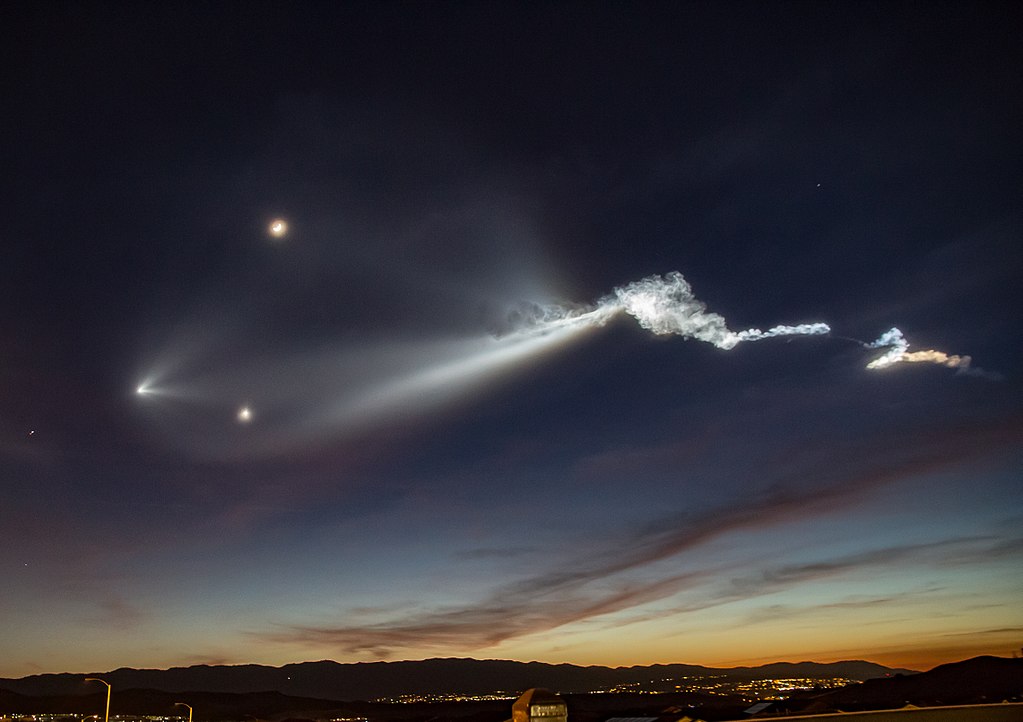 Bright white clouds from a rocket launch