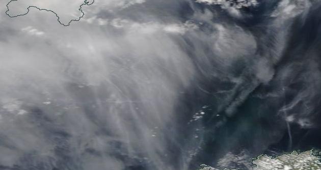 Satellite image of thin cirrus cloud over the English Channel