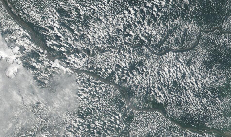 A MODIS image of cloud over the Congo region, with less cloud over the river