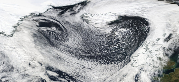 Cold air outbreak north of the UK