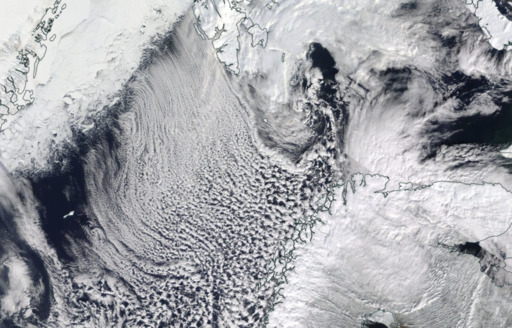 Clouds between Greenland and Norway viewed by satellite