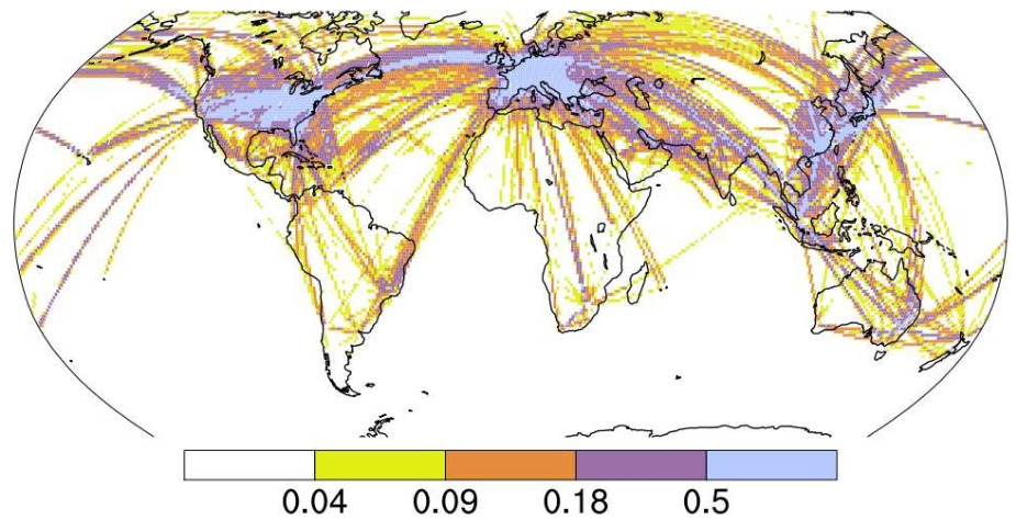 Map of the change in flight density due to the COVID-19 shutdown