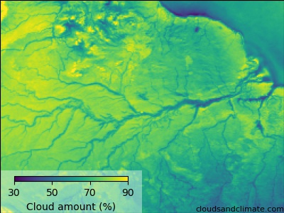 A map of average cloudiness over the river Amazon