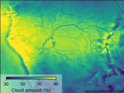 A map of average cloudiness over the Congo region