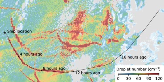 The droplet number concentration in a ship track as retrieved by the MODIS instrument