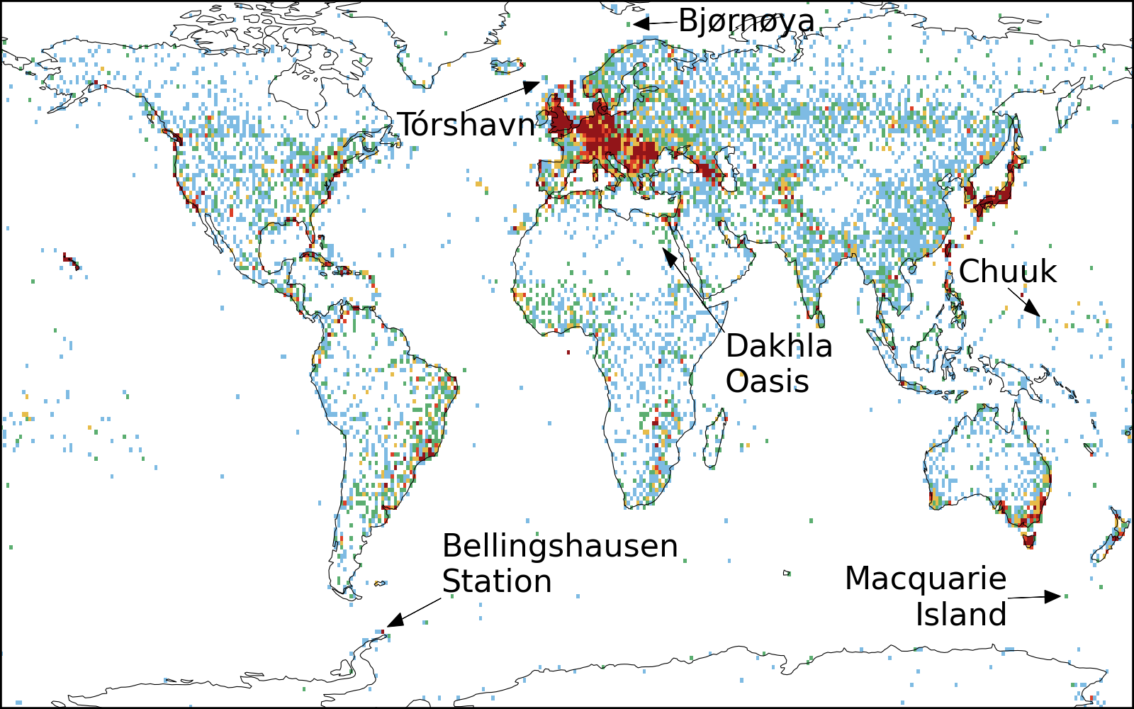 Map of cloud reporting stations