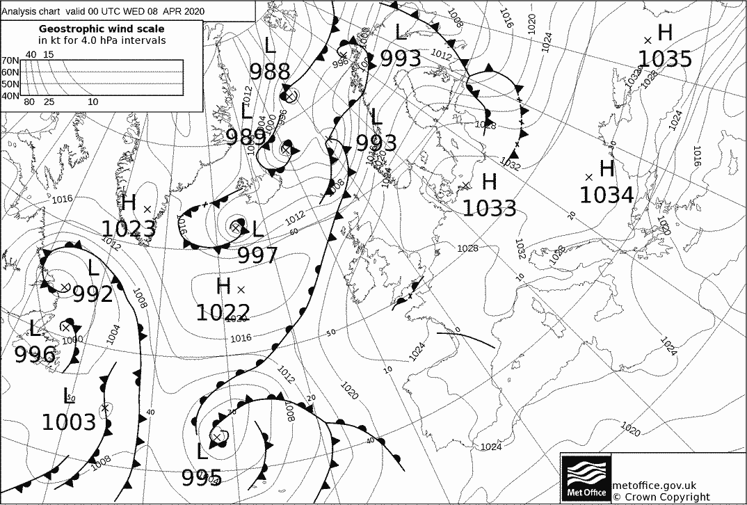 A UK Met Office Weather chart for the 8th of April 2020